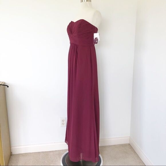 New David's Bridal Chiffon Dress Red Wine Style F15555 Bridesmaids Dress Maxi - Picture 3 of 13